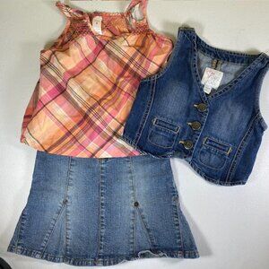 Children's Place jean skirt Girls' size 4 denim vest plaid top lot of 3